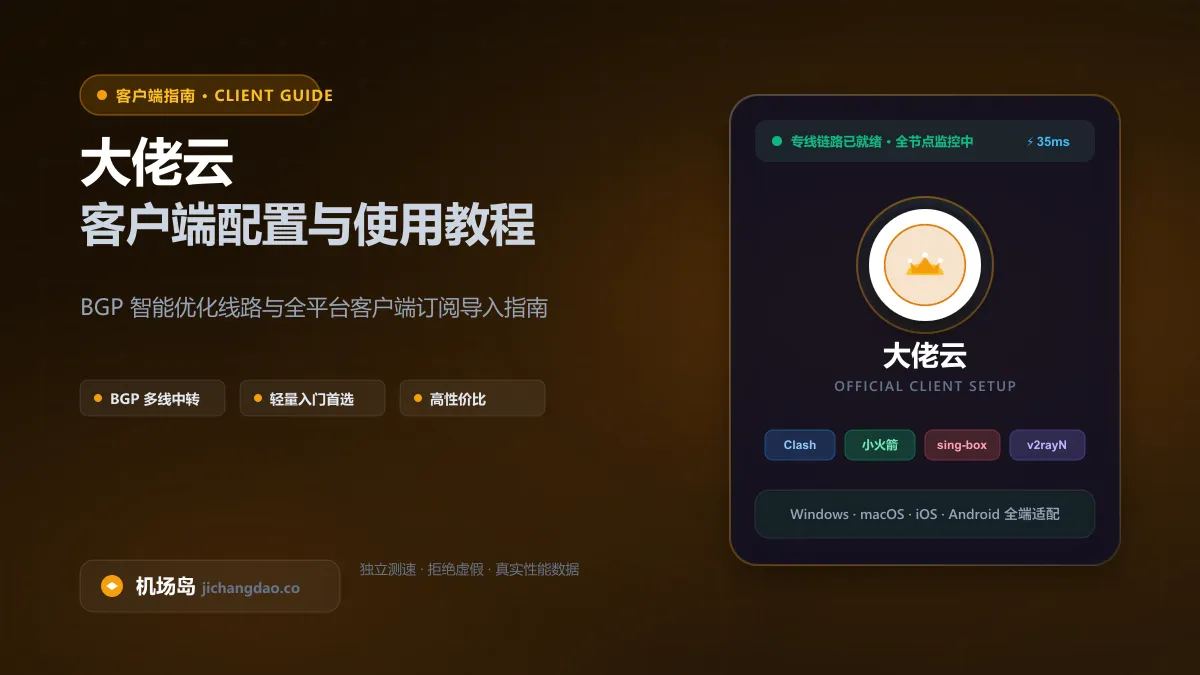 大佬云全平台客户端订阅导入与分流指南